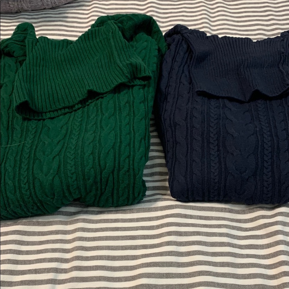 Lands' End Green and Blue Cowl & Turtleneck Sweaters